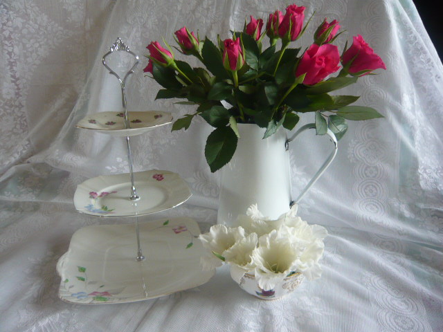 Z/SOLD - ART DECO 3 TIER CHINA CAKESTAND