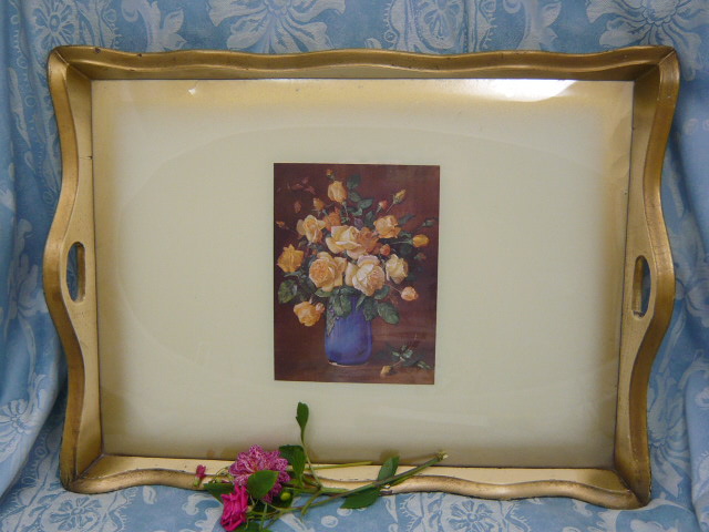 z/sold  VINTAGE SHABBY CHIC FLORAL TEA TRAY